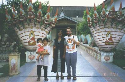 Mekprasit Temple Ipoh Entrance with the author, wife and friends